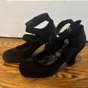 SOLD Velvet Elegant Black 3 Velcro strap Women's Heels